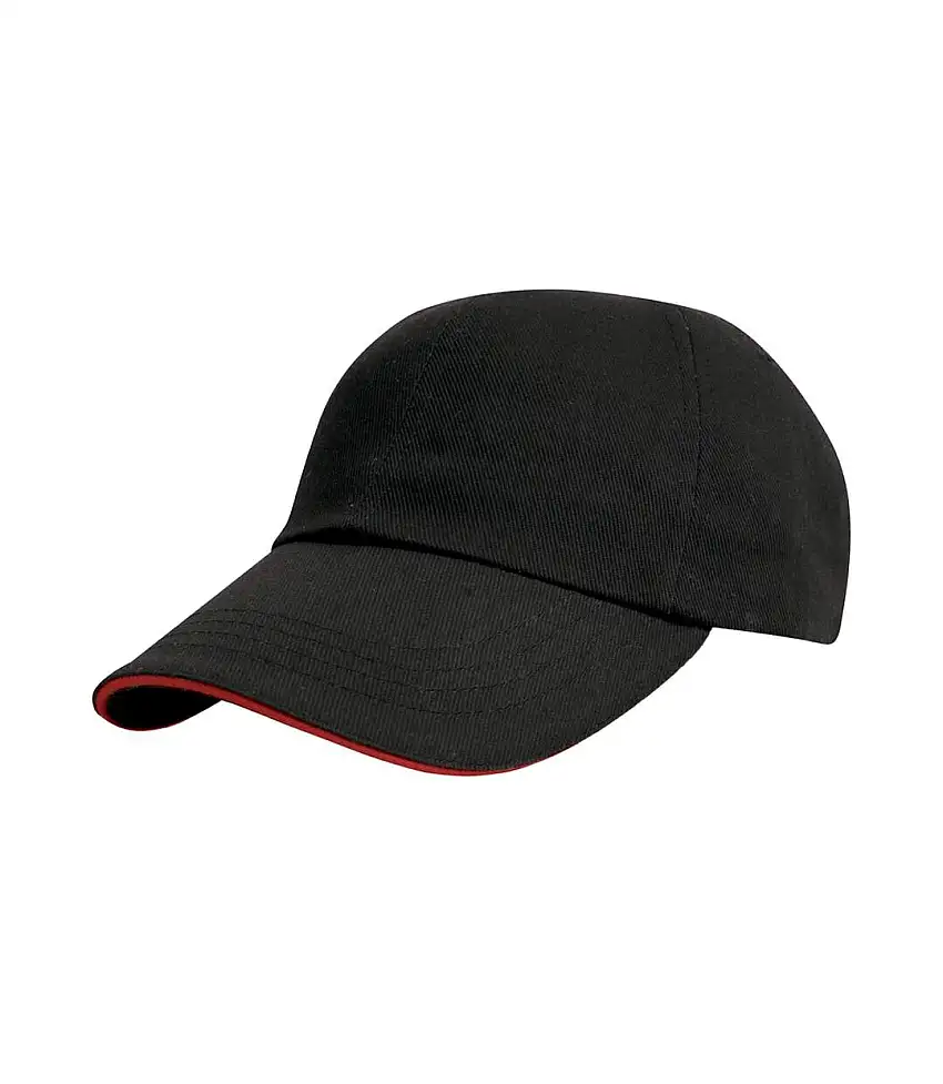 Pro Style Heavy Brushed Cotton Sandwich Peak Baseball Cap Black Red Result Headwear