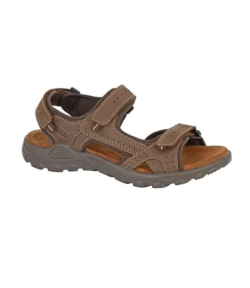 Mens Leather Flat Sports Sandals Brown Roamers
