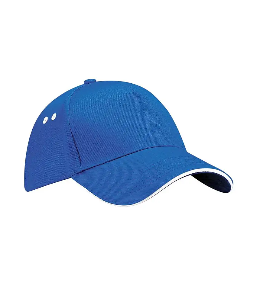 5 Panel Sandwich Peak Baseball Cap Bright Royal Blue White Beechfield