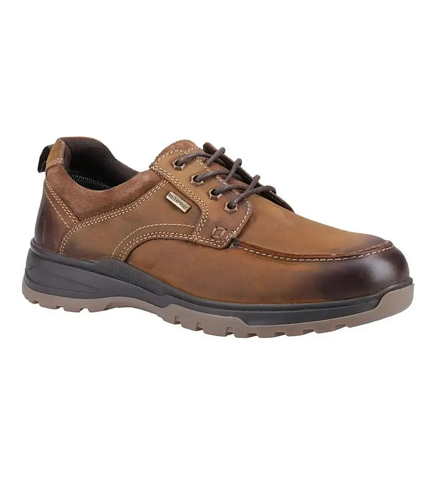 Mens Percy Leather Lace Up Trainers Tan Hush Puppies