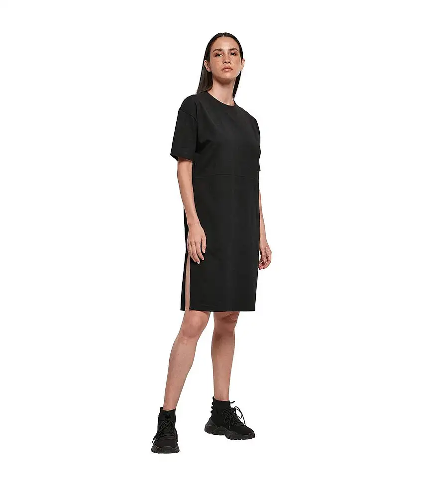 Womens/ladies Organic Split Hem Oversized T-shirt Dress Black Build Your Brand