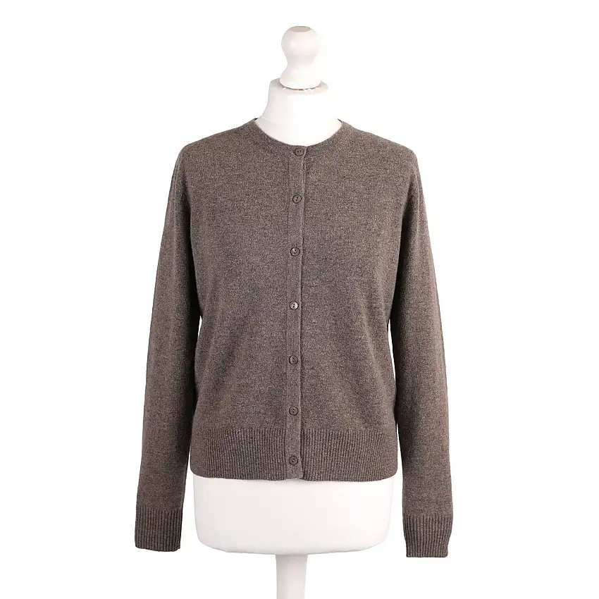 100% Cashmere Ladies Crew Cardigan - Vaper Mid Brown