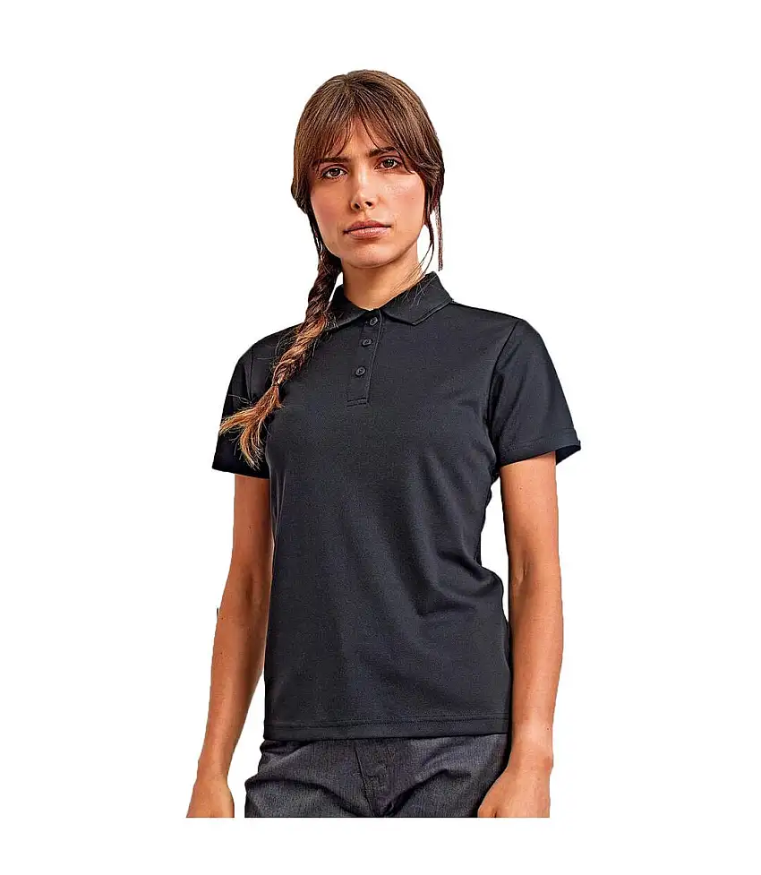 Womens/ladies Sustainable Polo Shirt Black Premier