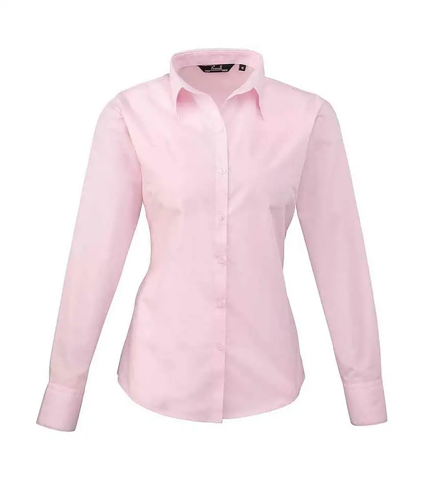 Womens/ladies Long-sleeved Shirt Pink Premier