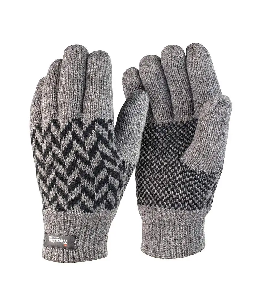 Unisex Adult Thinsulate Patterned Winter Gloves Grey Black Result Winter Essentials