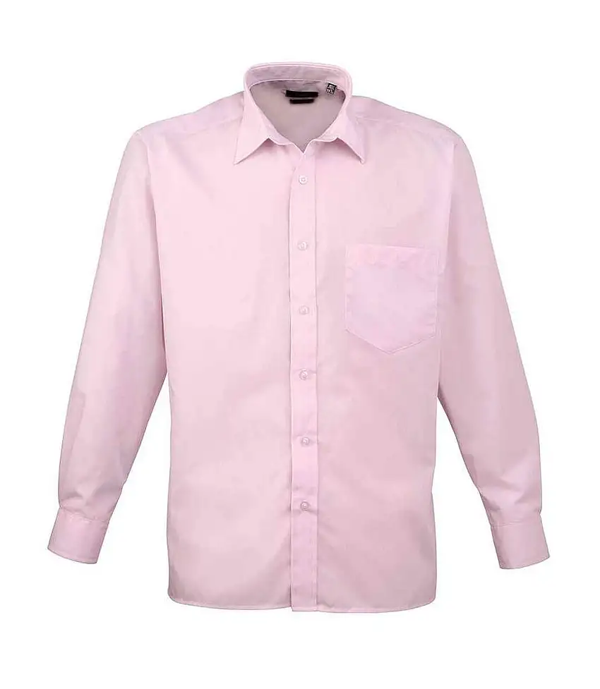 Mens Poplin Long-sleeved Shirt Pink Premier