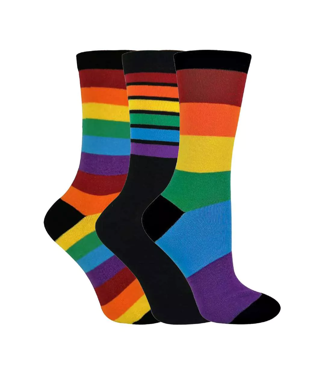 3 Pack Mens Bright Patterned Striped Cotton Rainbow Socks