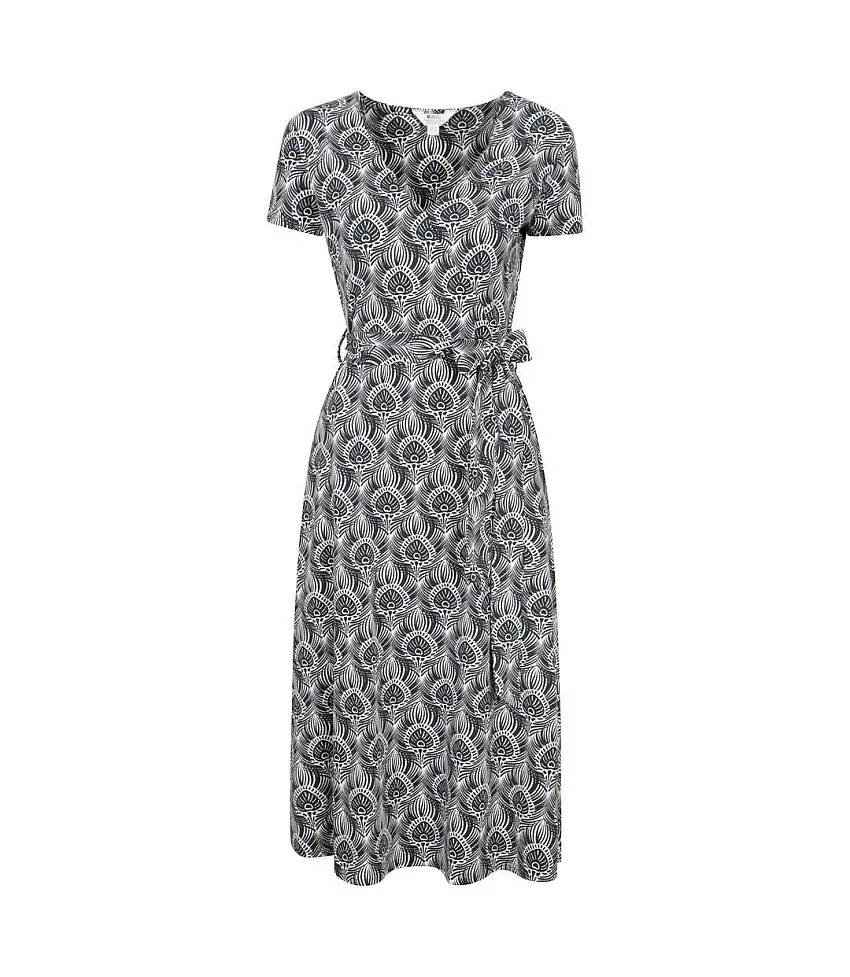 Womens/ladies Santorini Peacock Feather Midi Wrap Dress Navy Mountain Warehouse