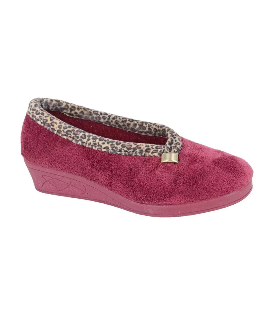 Womens/ladies Dawn Slippers Burgundy Ocelot Sleepers