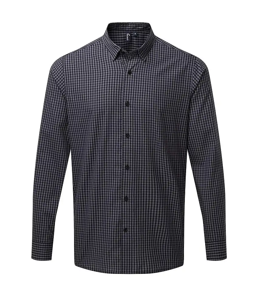 Mens Maxton Checked Long-sleeved Shirt Steel Black Premier