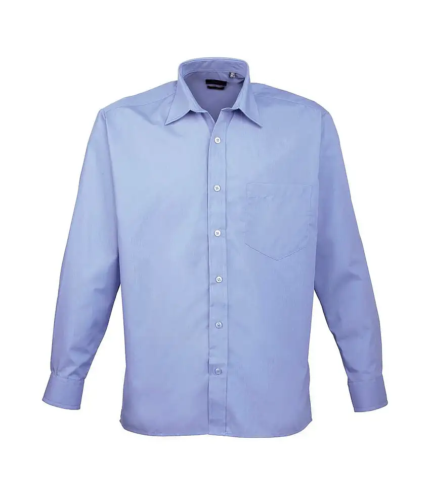 Mens Poplin Long-sleeved Shirt Mid Blue Premier