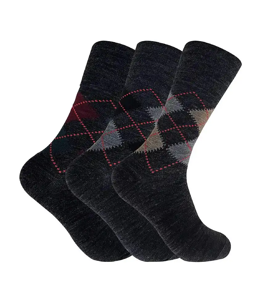 3 Pack Mens Non Elastic Lambs Wool Blend Socks with Loose Top
