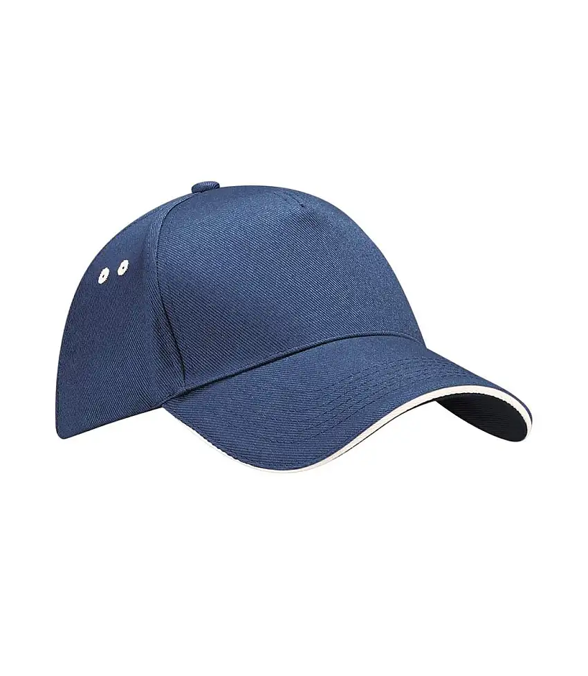 5 Panel Sandwich Peak Baseball Cap French Navy Putty Beechfield