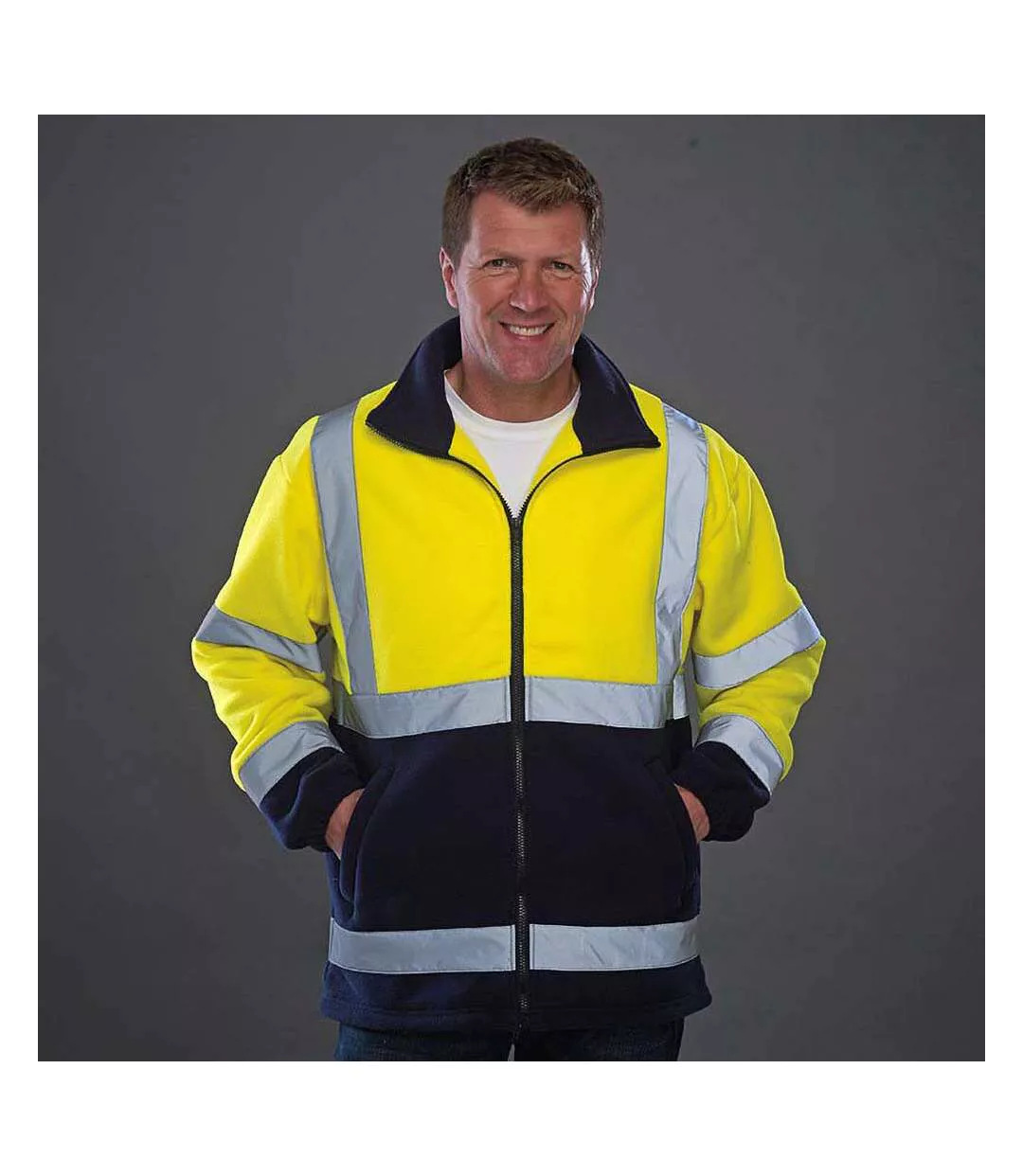 Yoko Mens Hi Visibility Full Zip Reflective Work Hoodie (Yellow/ Navy) - UTRW5256