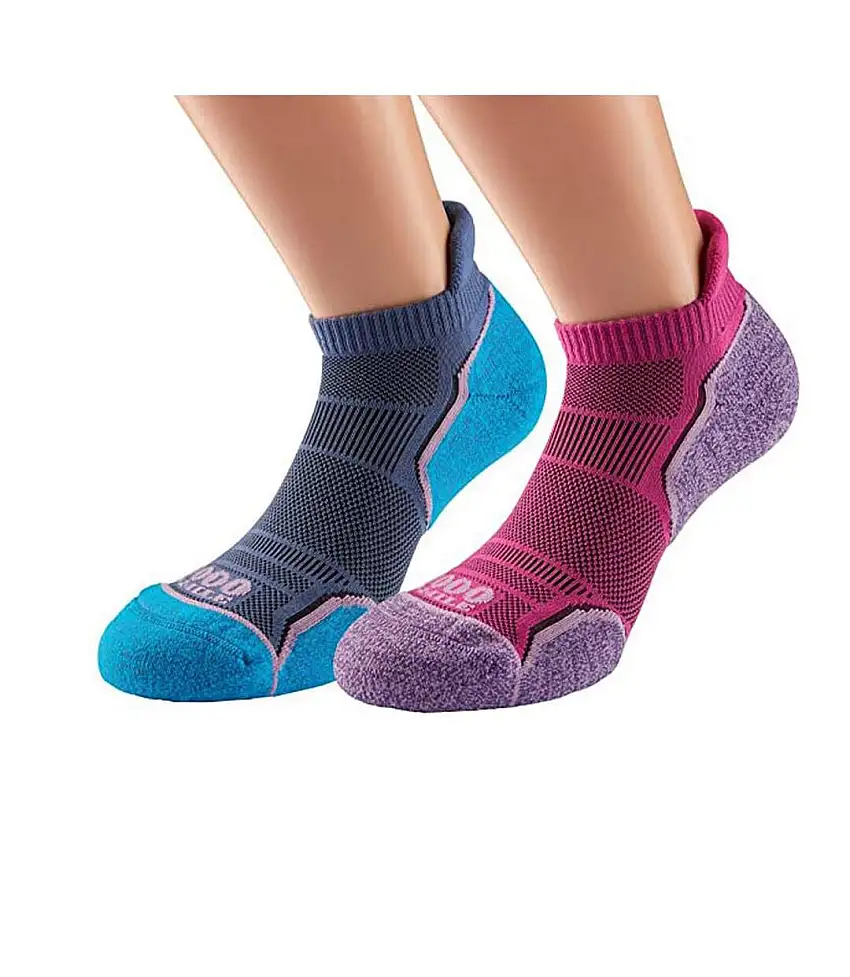 Pack Of 2 Womens/ladies Run Ankle Socks Hot Pink Lavender Blue 1000 Mile