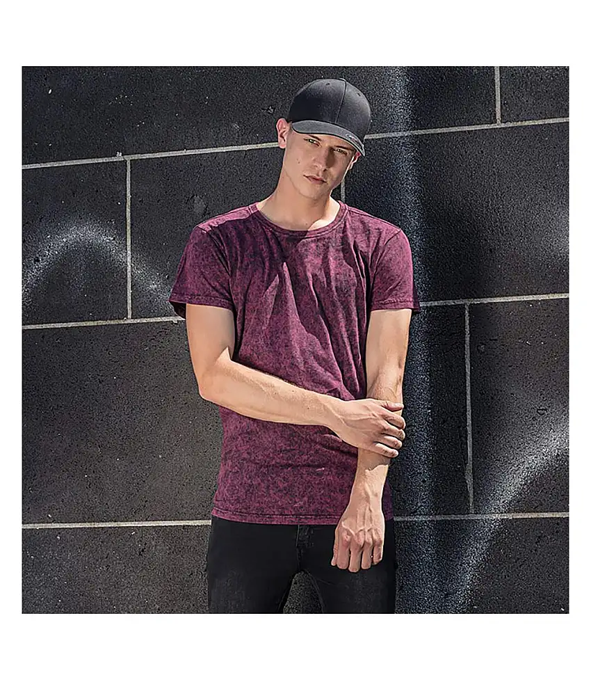 Build Your Brand Mens Acid Washed Tee (Berry/Black) - UTRW6245