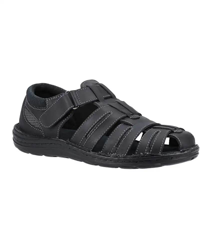 Mens Albert Fisherman Leather Sandals Black Hush Puppies