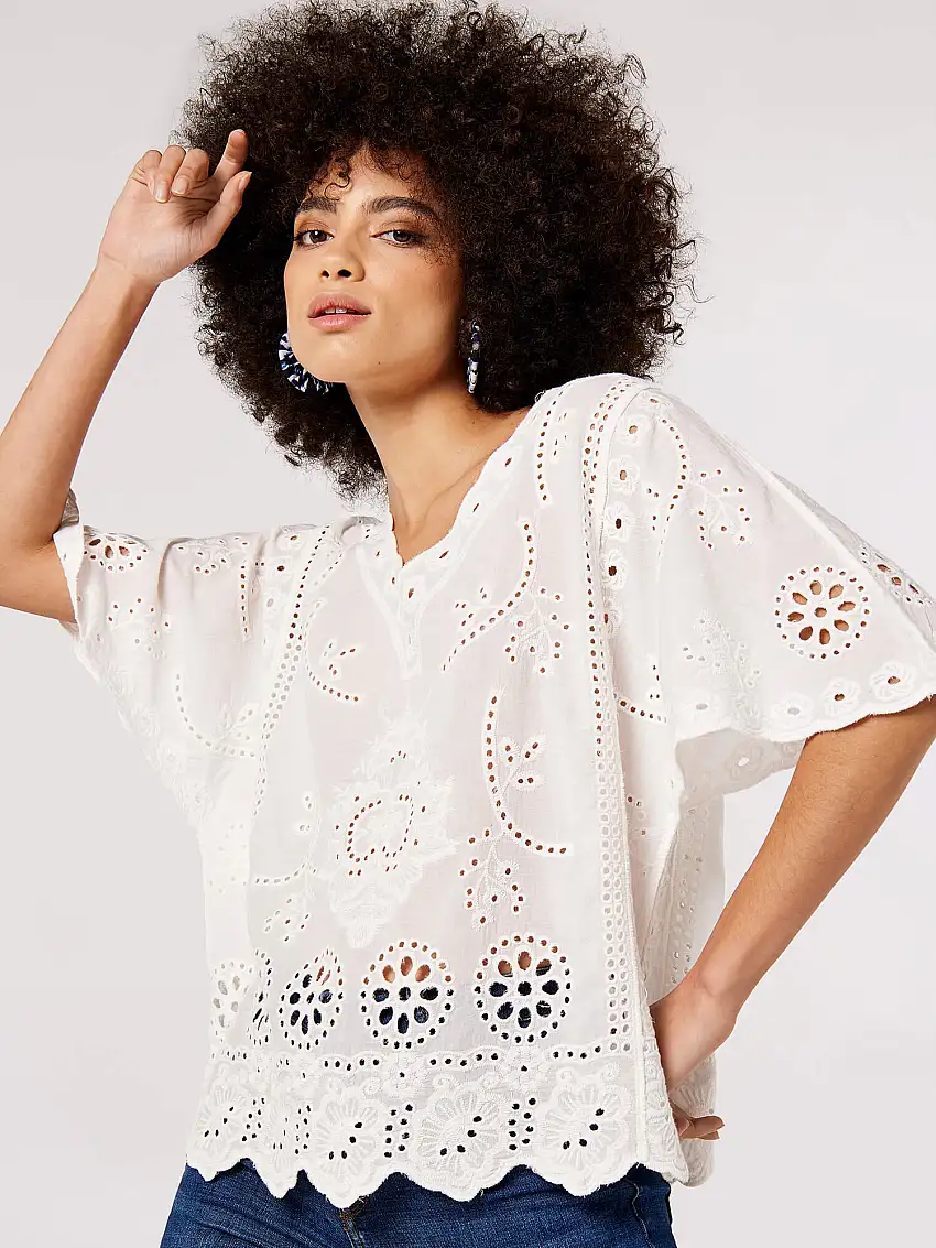 Embroidered Cotton Top White