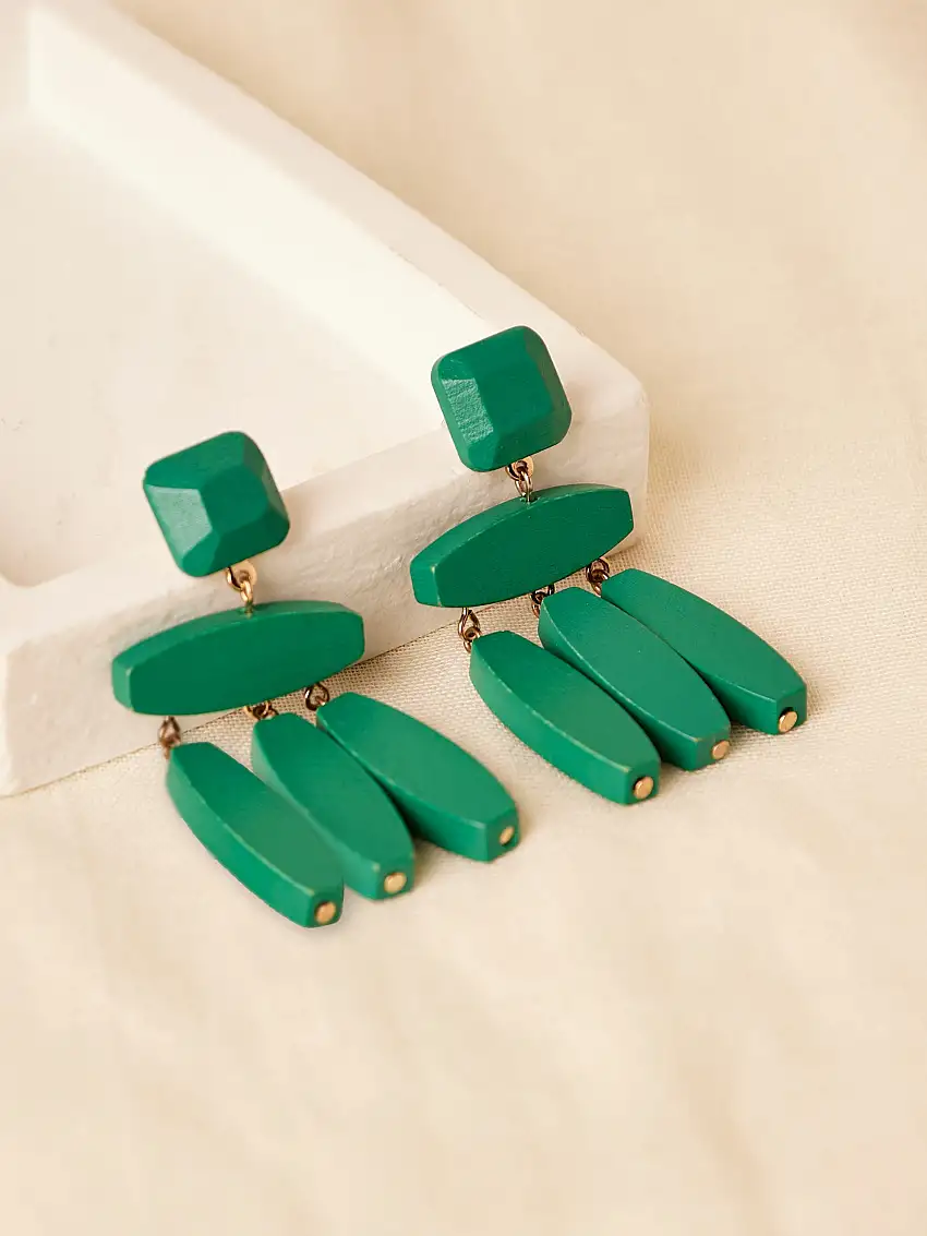 Wood Slate Earrings Green