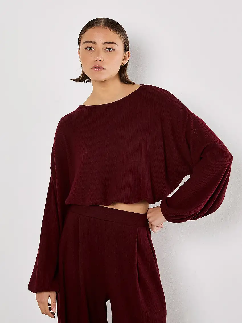 Soft Ribbed Crop Top Burgundy