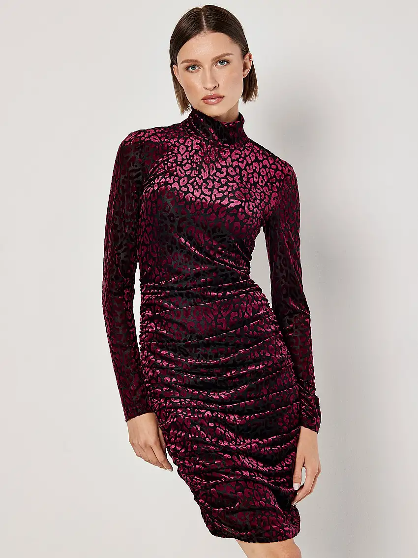 Animal Jacquard Velvet Mini Dress Burgundy