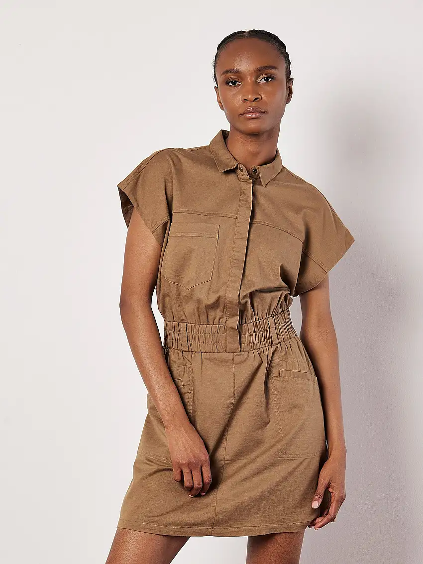 Utility Shirt Mini Dress Brown