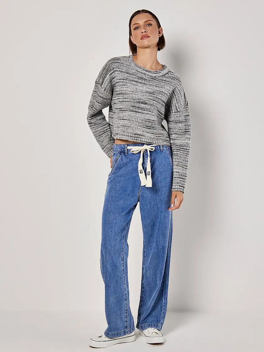 Space Dye Boxy Cropped Jumper Grey