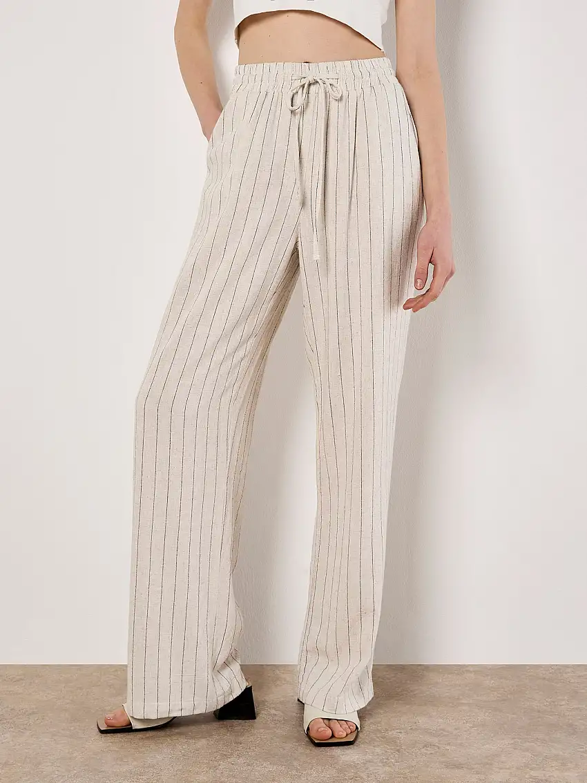 Straight Leg Pinstripe Woven Trousers Stone