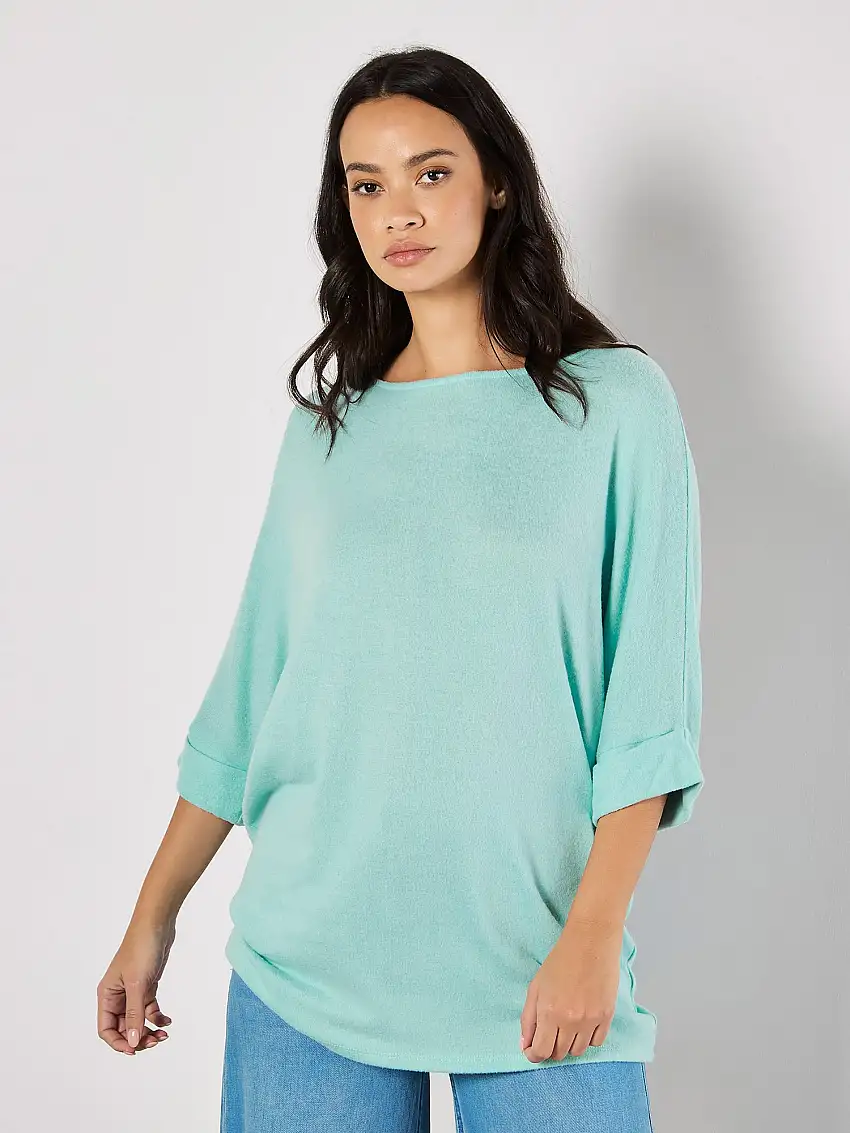 Soft Touch Batwing Top Aqua - Turquoise