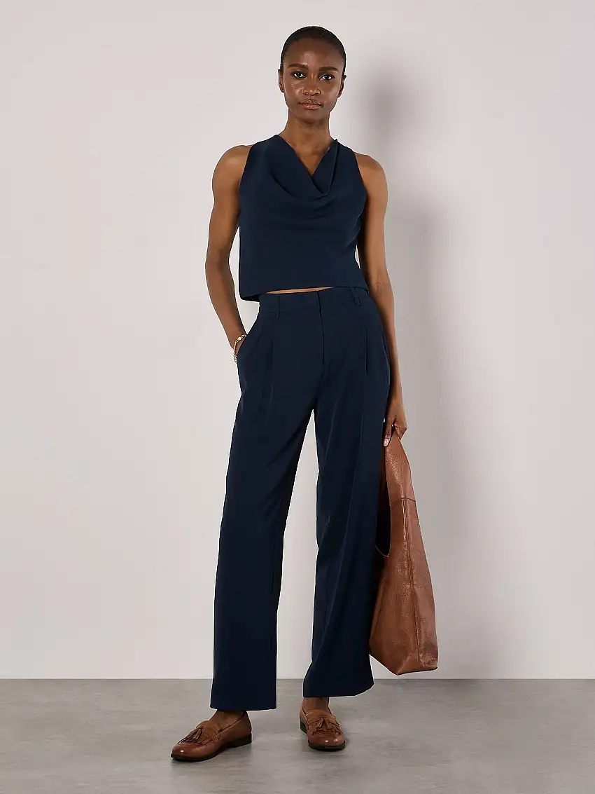 Soft Twill Wide Leg Trousers Navy