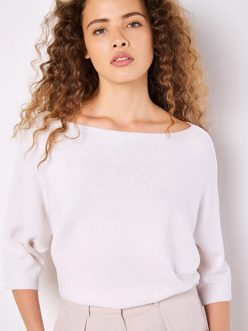 Stretch Knit Batwing Top White