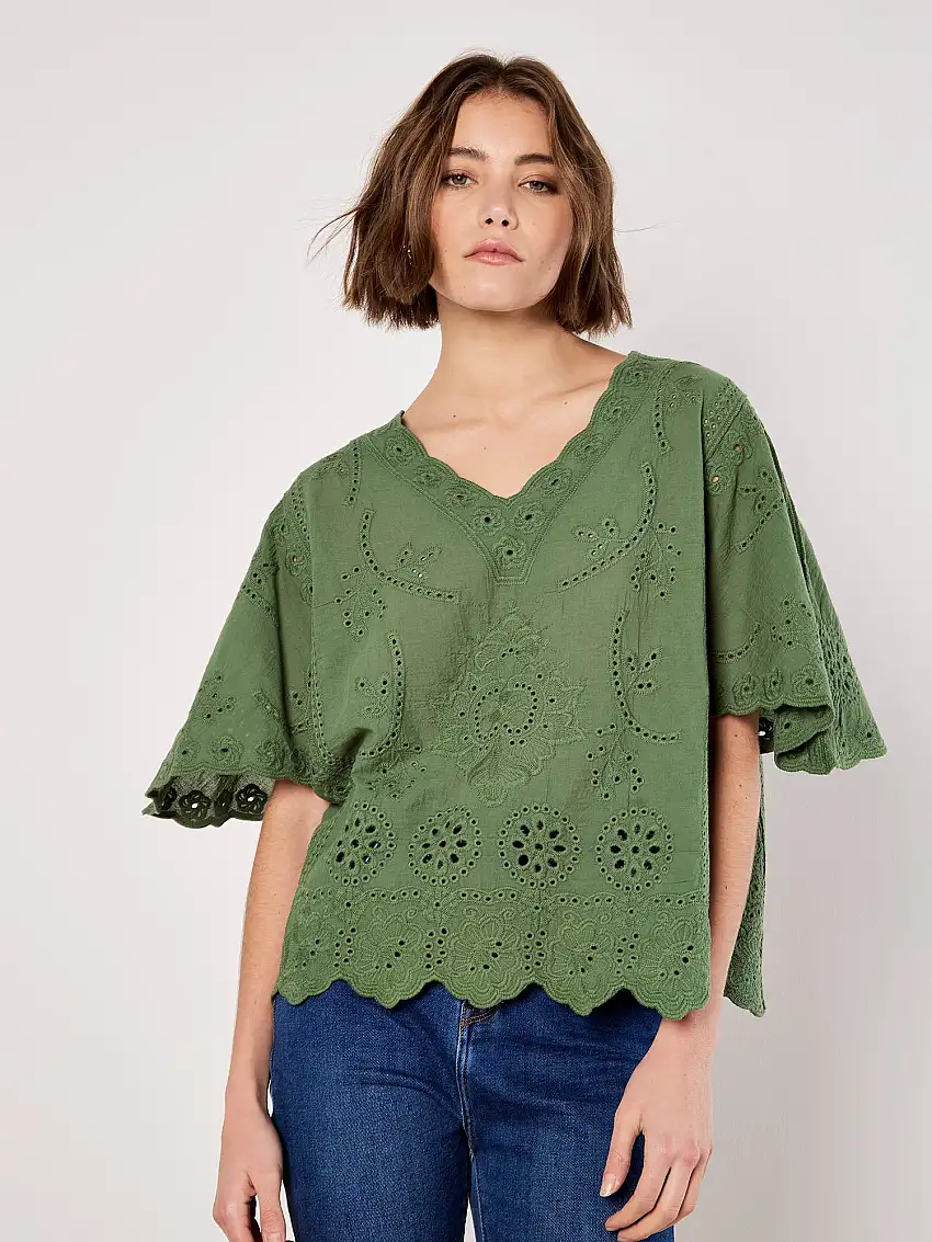 Embroidered Cotton Top Green