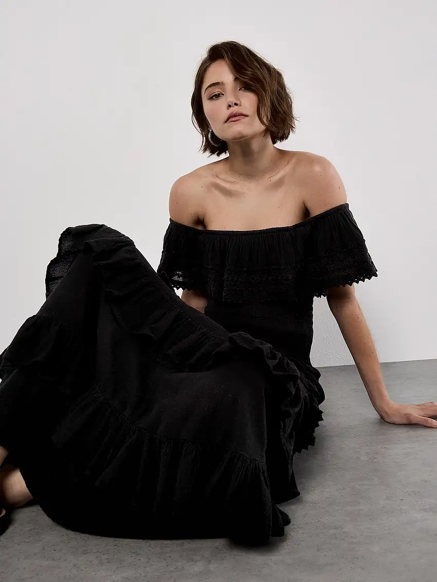 Bardot Lace Detail Maxi Dress Black