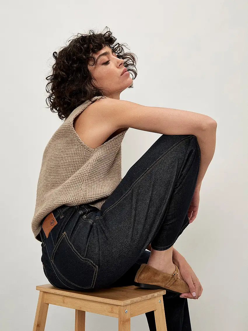 Aiko Dark Wash Barrel Jeans Blue