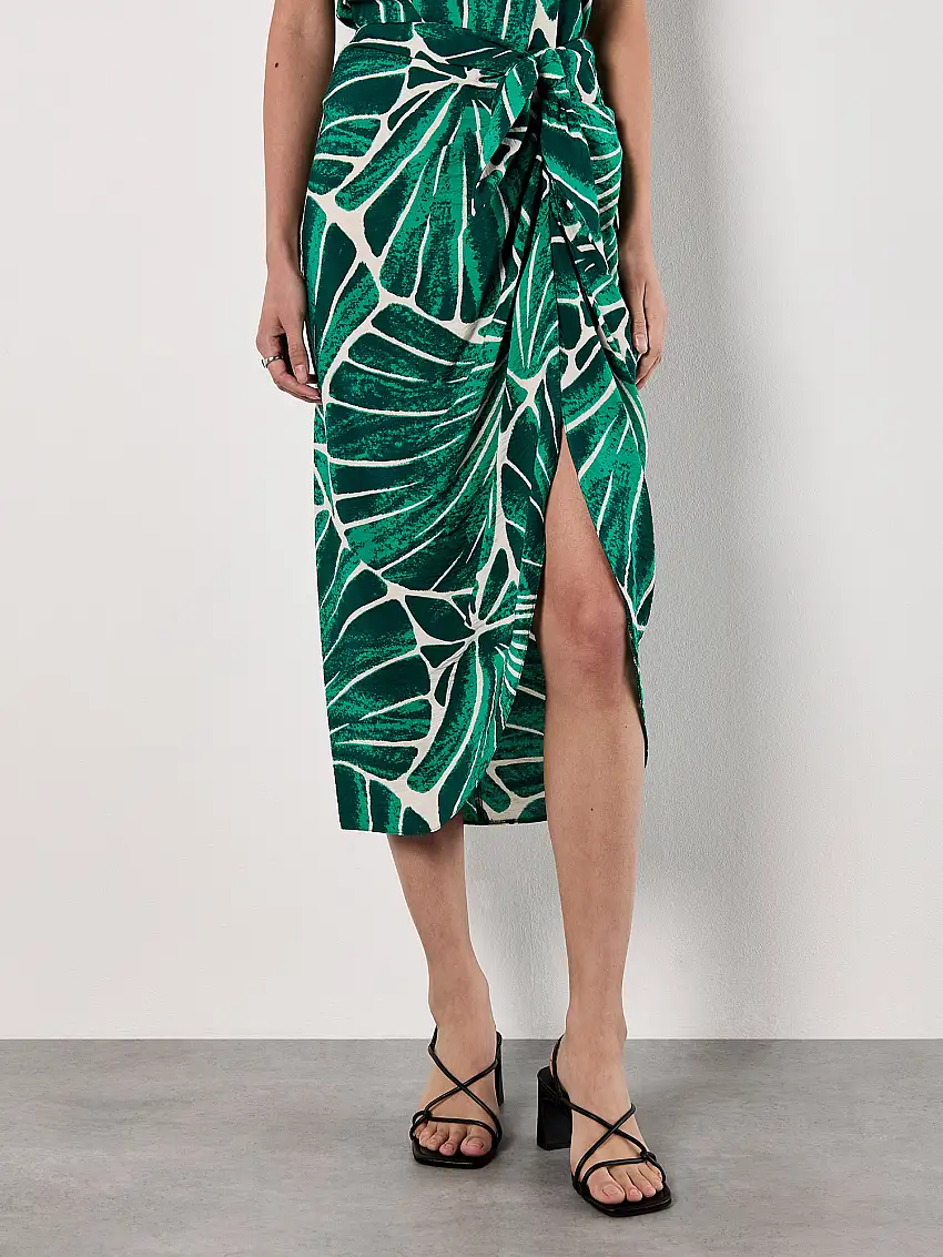 Abstract Shell Wrap Midi Skirt Green