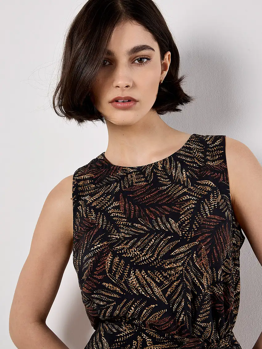 Batik Leaf Print Vest Top Black
