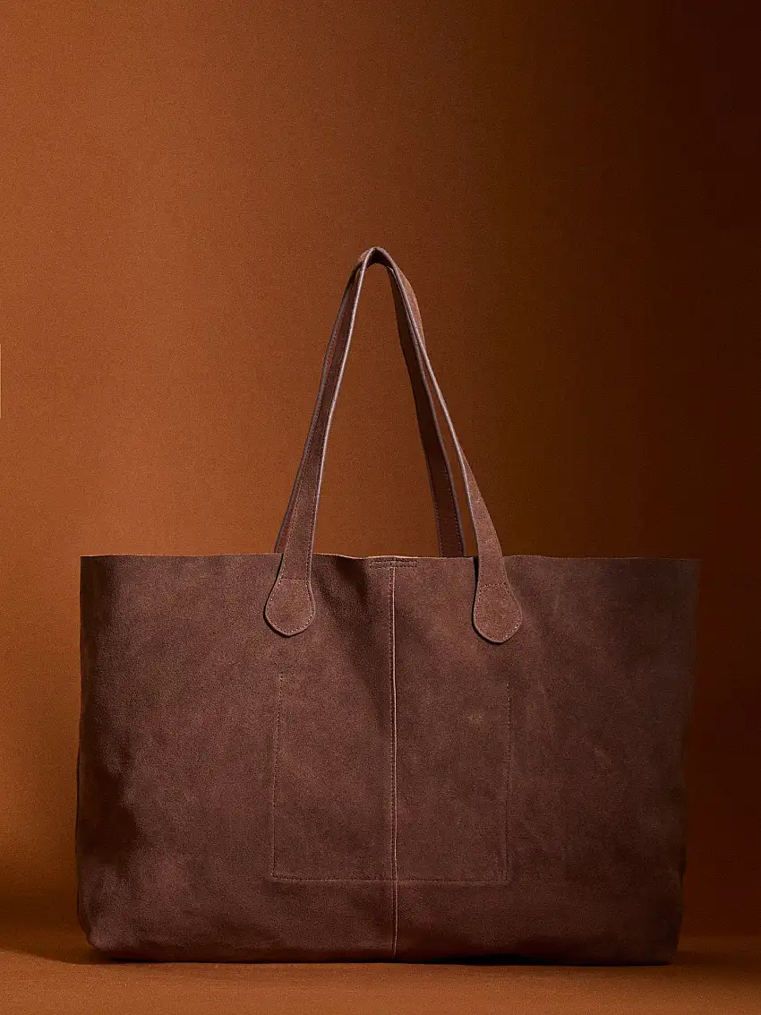 Soft Suede Large Tote Bag Brown