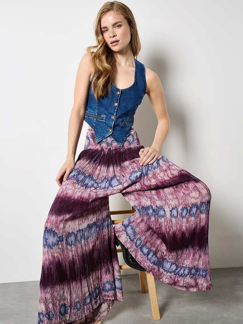Tie Dye Stripe Crinkle Palazzo Trousers Purple