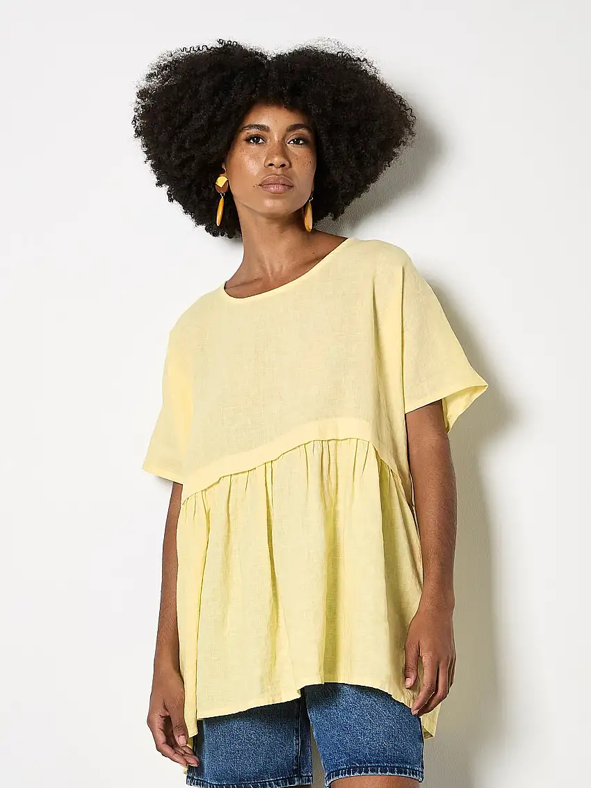 Oversized Pure Linen Tunic Yellow