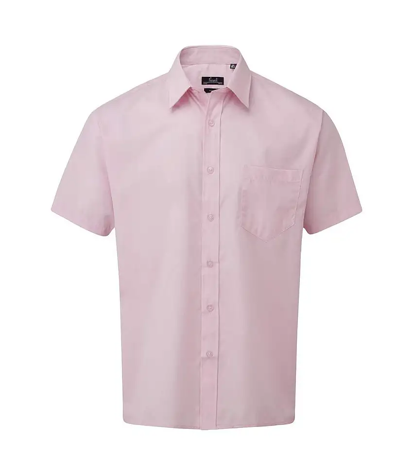 Mens Short Sleeve Poplin Shirt Pink Premier