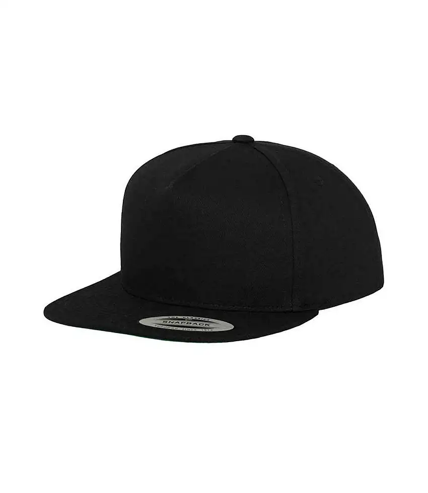 Flexfit Unisex Plain Classic 5 Panel Snapback Cap Black Black Yupoong