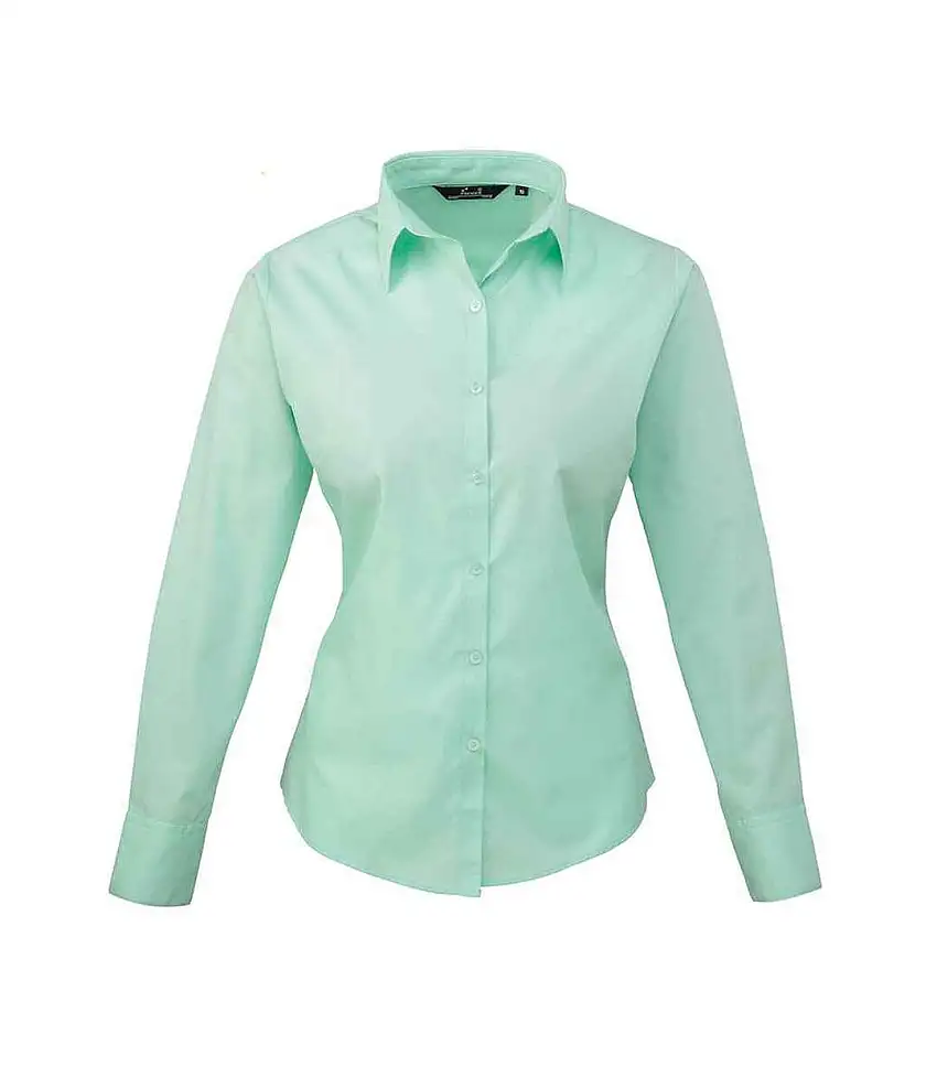 Womens/ladies Long-sleeved Shirt Aqua Premier