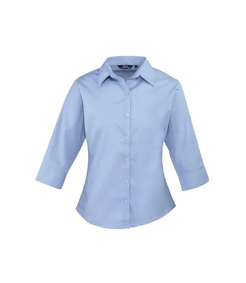 Womens/ladies Poplin 3/4 Sleeve Shirt Mid Blue Premier