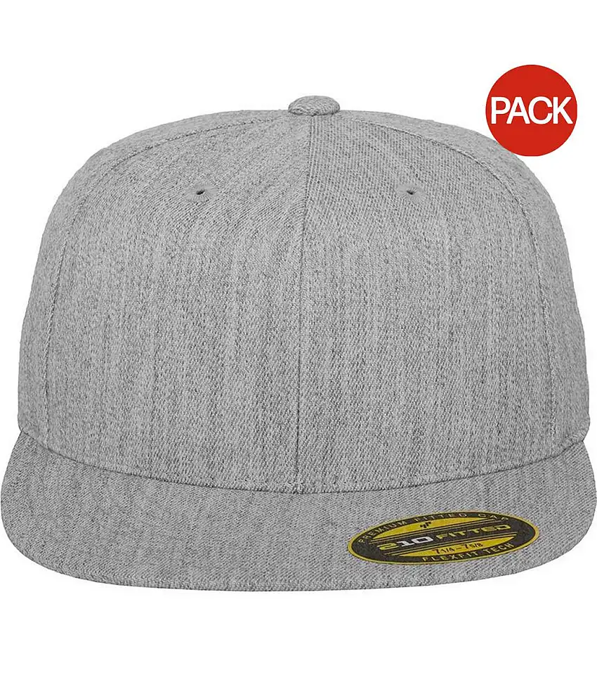 Yupoong Flexfit Unisex Premium 210 Fitted Flat Peak Cap (Pack of 2) (Heather Grey) - UTRW6746