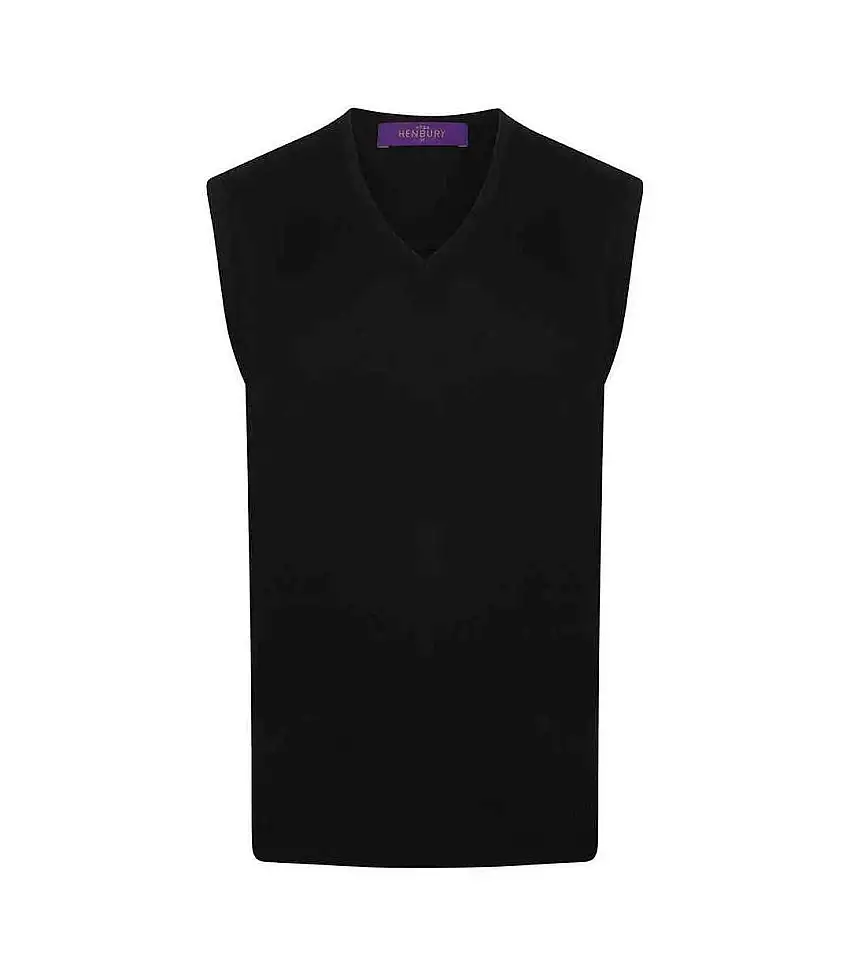 Mens Cotton Acrylic V Neck Sleeveless Sweatshirt Navy Henbury