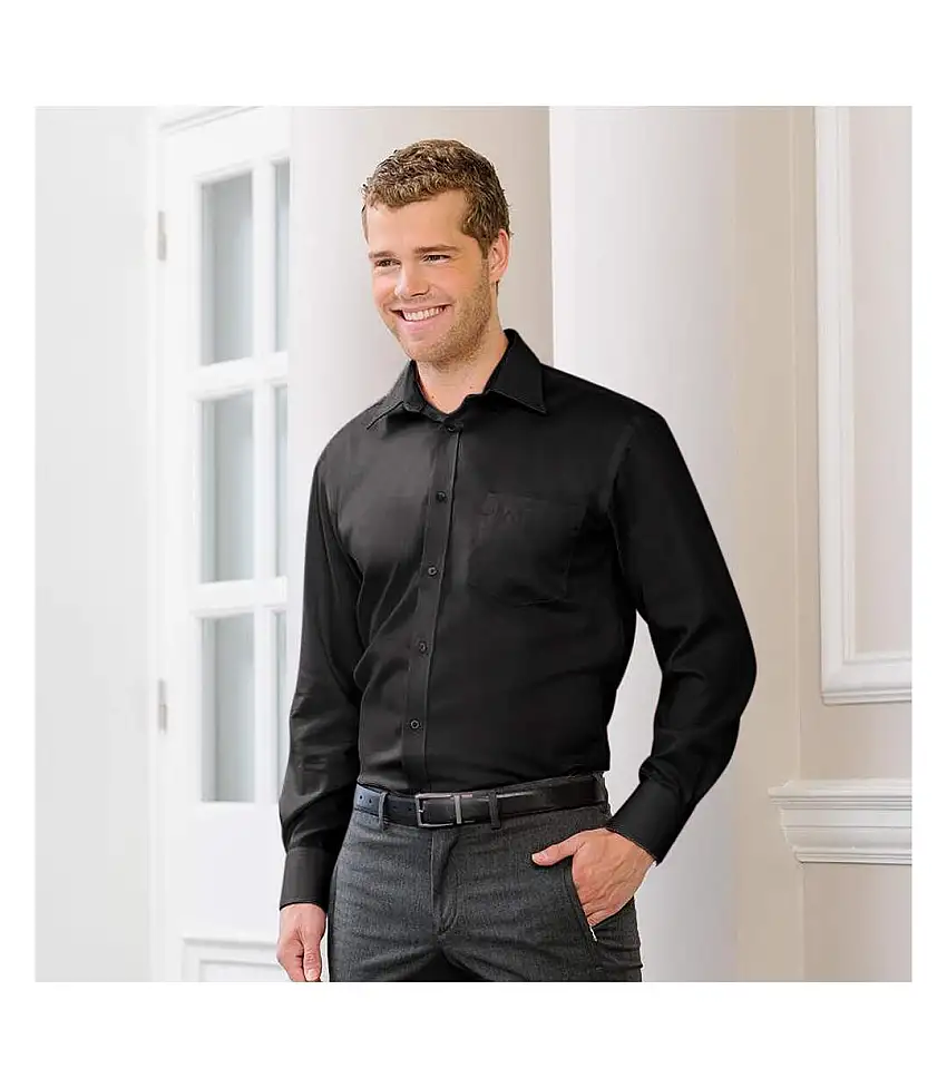 Collection Mens Long Sleeve Ultimate Non-iron Shirt Black Russell