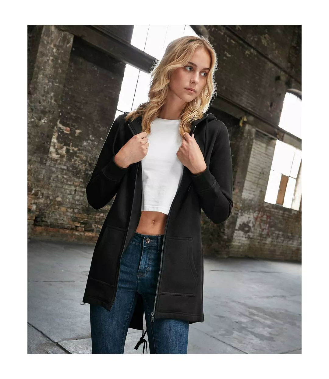 Womens/ladies Sweat Parka Black Build Your Brand