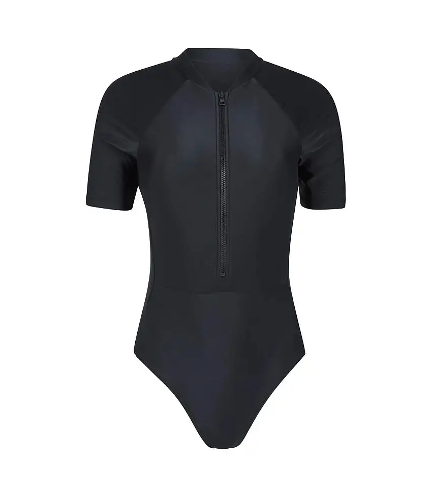 Womens/ladies Surfer Short-sleeved One Piece Swimsuit Black Mountain Warehouse