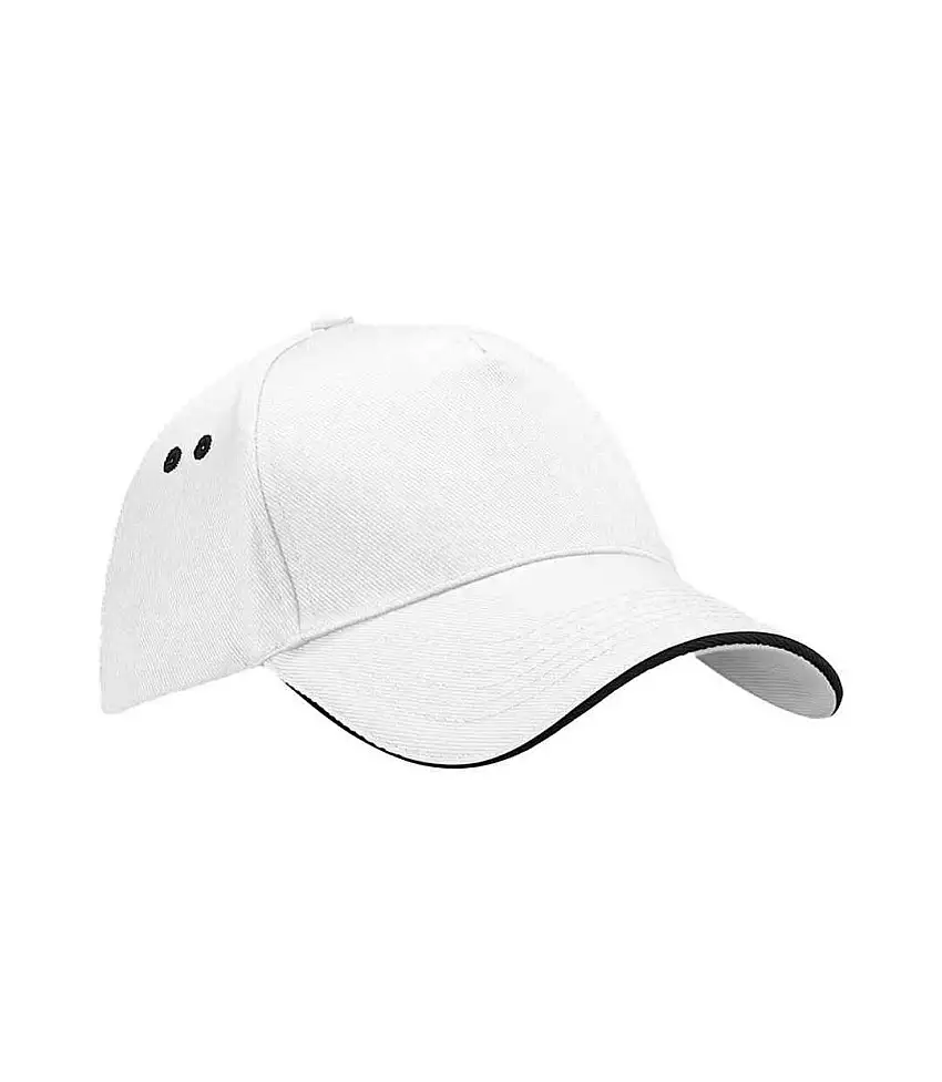 5 Panel Sandwich Peak Baseball Cap White Black Beechfield