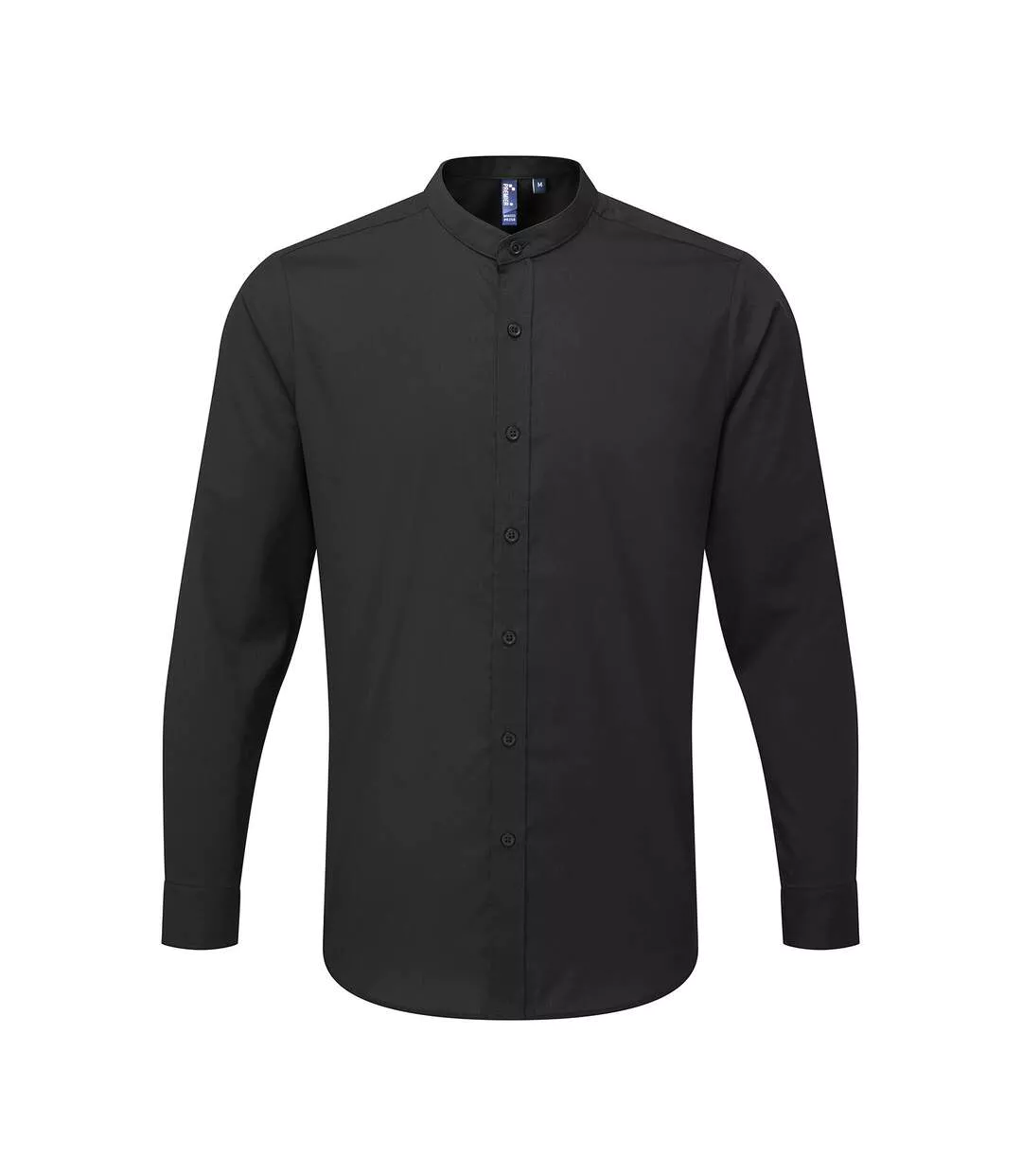 Mens Banded Collar Long-sleeved Formal Shirt Black Premier